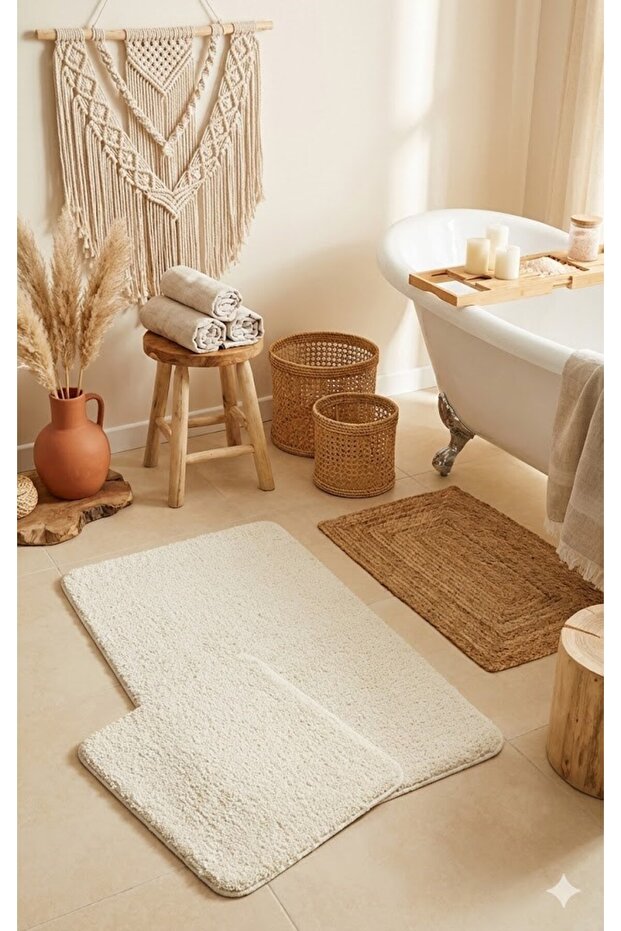 Shaggy Bohemian Machine Washable Latex Non-Slip Base 2-Piece Bath Mat 60X100 60X50 cm
