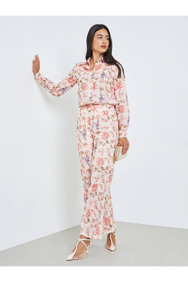 Beige Floral Print Shirt and Trousers Co-Ords