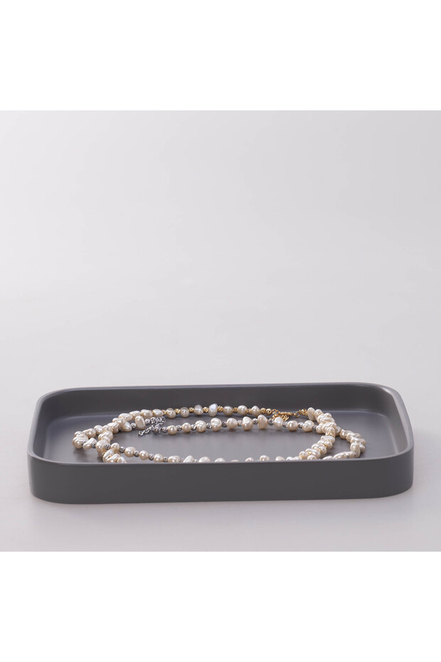 صينية مستطيلة من فيكتوريا صغيرة الحجم باللون الرمادي - 3