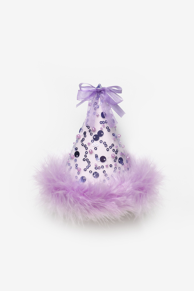 Lilac Bow Detailed Sequined Girls' Clip-On Birthday Crown