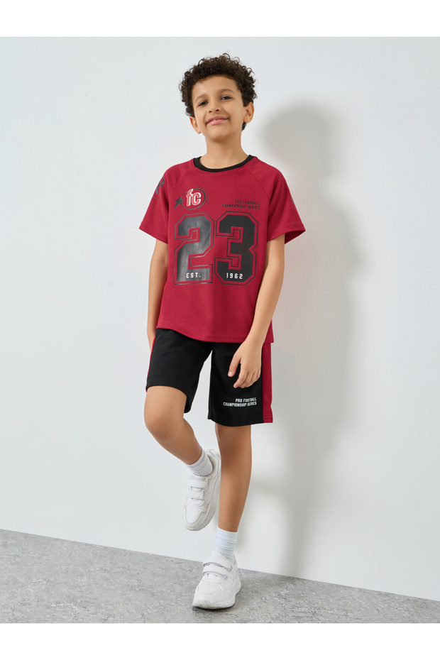 Boys Red Football Graphic T-Shirt and Shorts Set