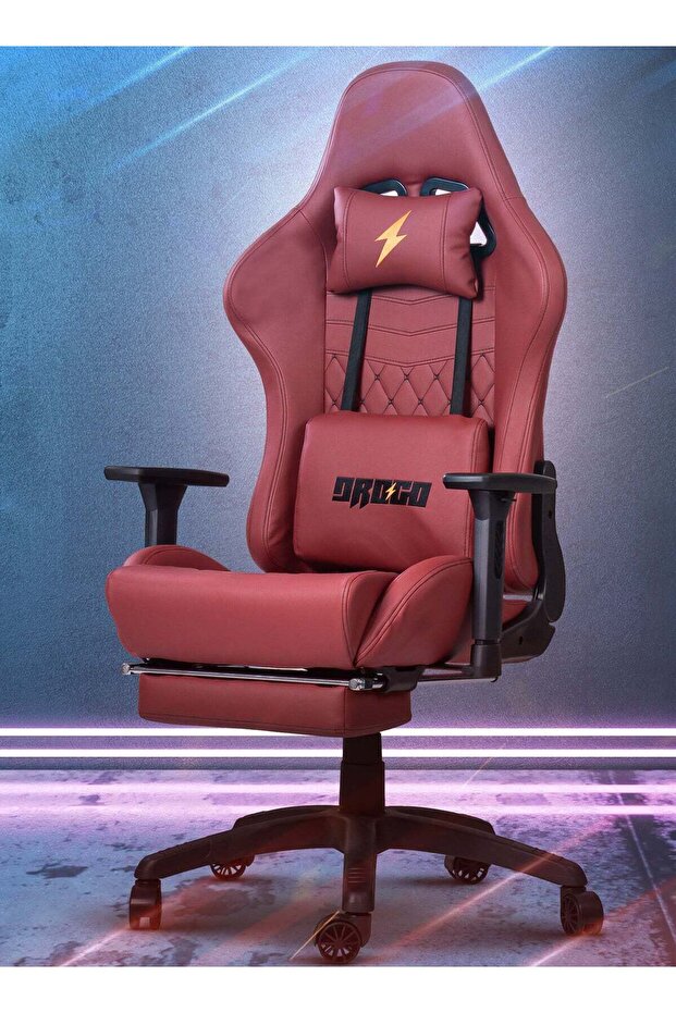 Gaming Chair with PU Leather, 3D Armrests, Headrest, USB Massager & Footrest - Wine Red