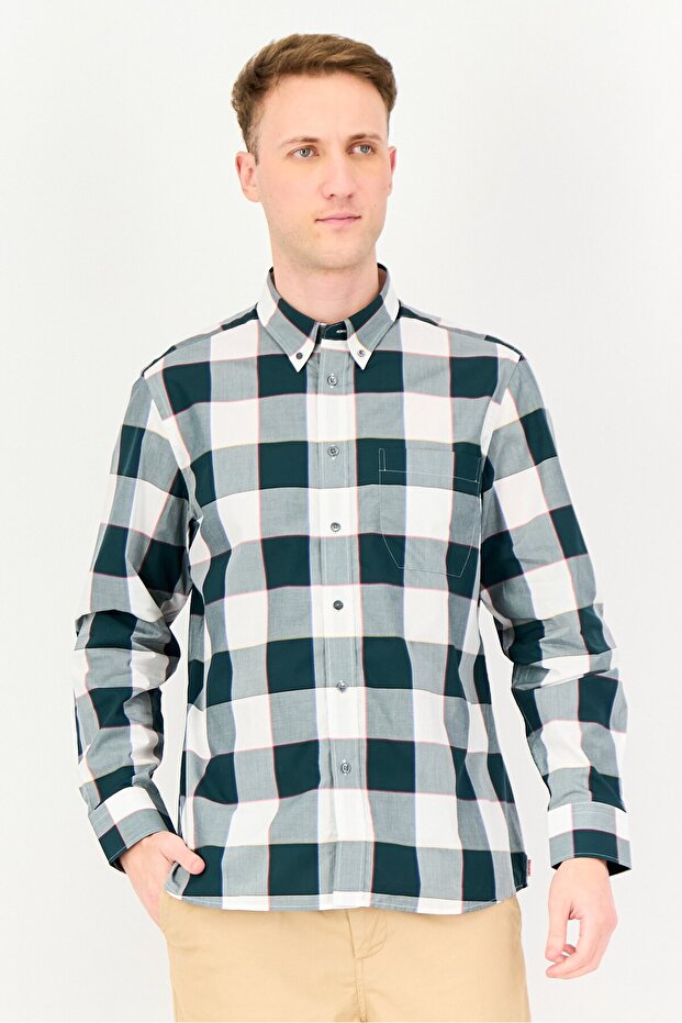 Men Tailored Fit Long Sleeve Plaid Dress Shirt, Multicolor