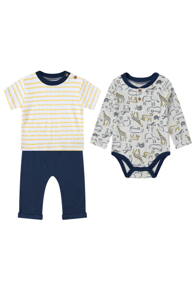 3-Piece Striped T-Shirt, Animal Print Bodysuit and Ribbed Pants