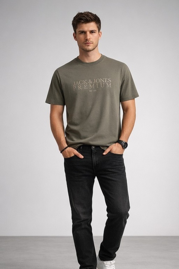 Jack Jones Jprblaethan Ss Logo Tee Sn Men's Khaki Tshirt 12292403-03