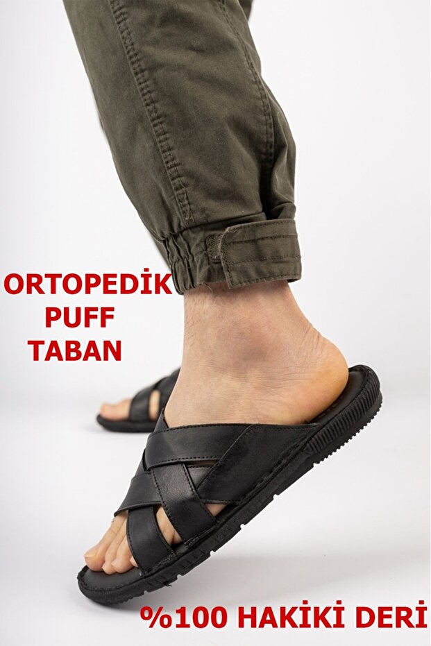 3571 Daily Puff Sole Orthopedic Genuine Leather Men's Slipper