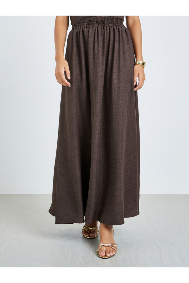 تنورة ماكسي بنية اللون بتصميم A-قَصّة على شكل A - 2