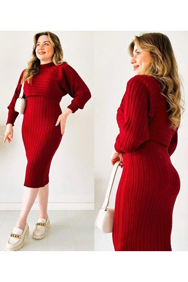 Knitted Fabric Dress Sweater 2-Piece Set
