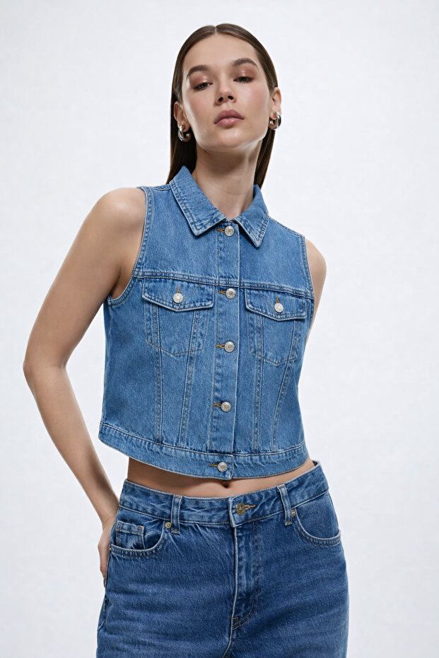 Denim Klasik YELEK - 1