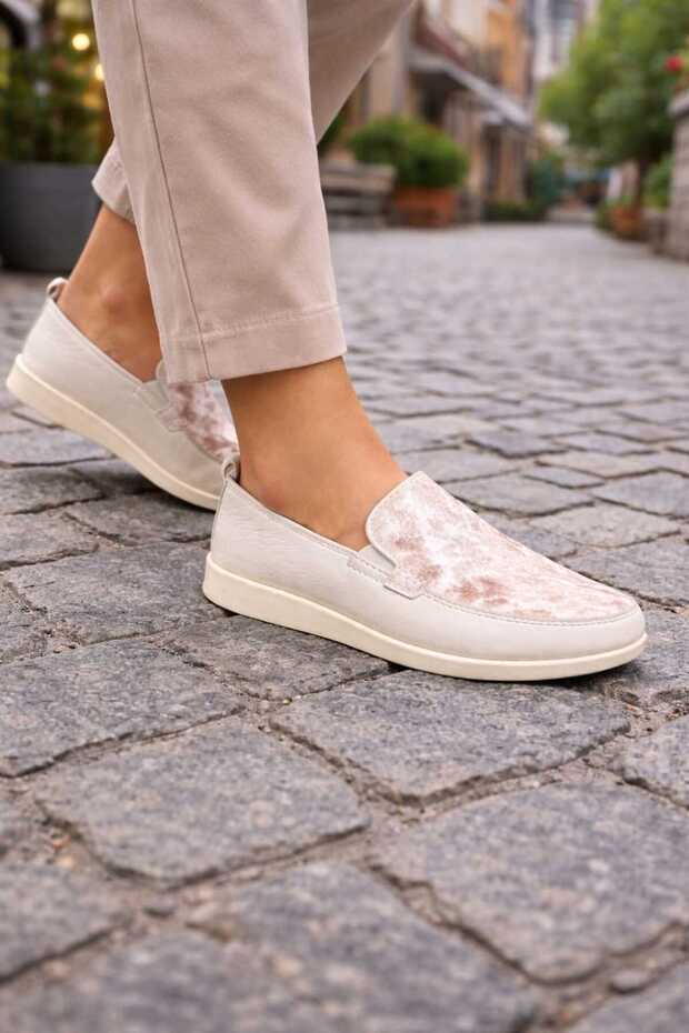 Women's Loafers Soft Real Leather Anatomical Ballet Flats Shoes C1002-Beige