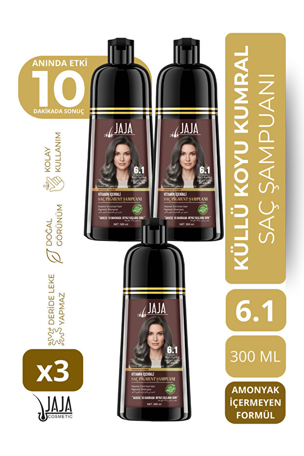 Ash Dark Brown Hair Pigment Shampoo 6.1 | 300 ml X 3 Pieces & Contains Vitamins
