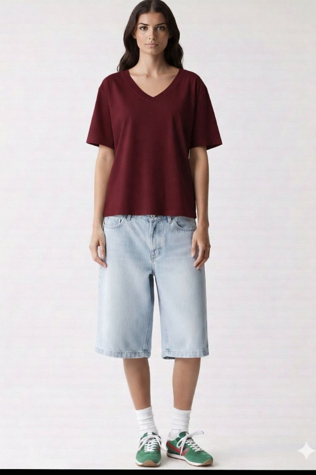 Basic Combed Modal Relaxed V-Neck T-Shirt - 1