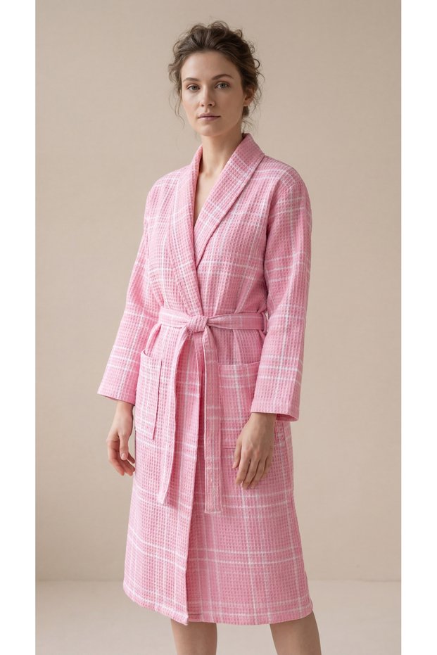 100% Cotton Plaid Patterned Unisex Pique Bathrobe
