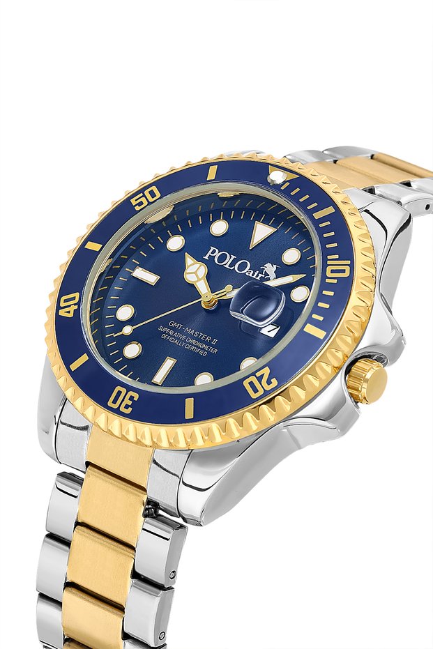 Men's Wristwatch with Calendar Gold Silver Navy Blue Color Pl-7073E9X