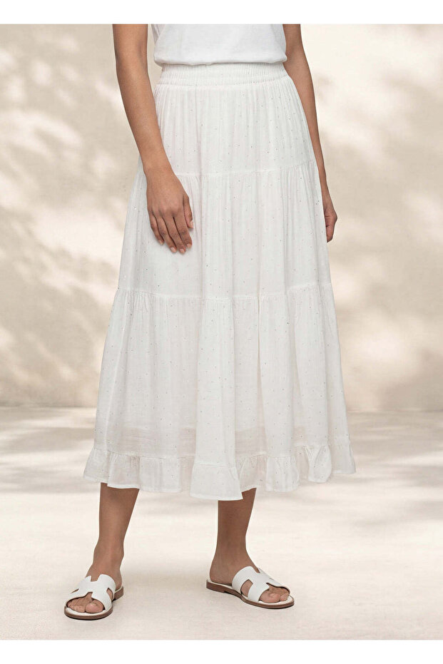 Women White Casual Midi Skirt