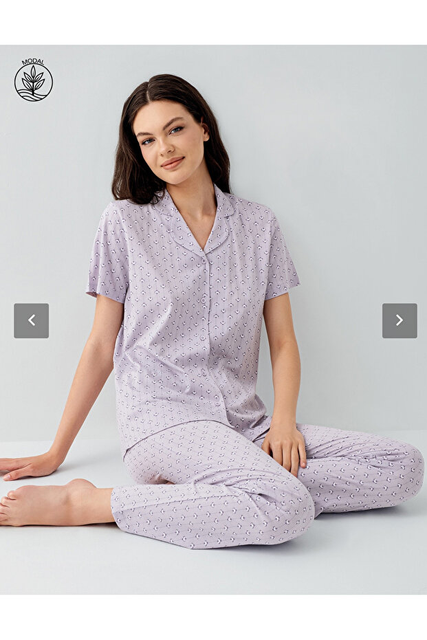 Women'S, Modal, (with Socks as a Gift), Shirt Collar Pajama Set
