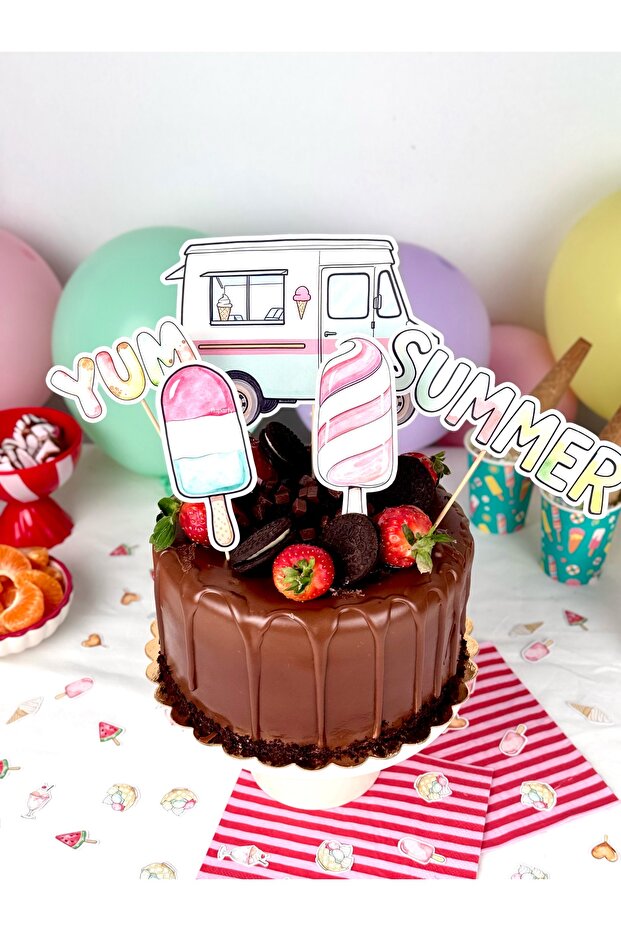 Ice Cream Theme Cake Decoration - Ice Cream Concept Cake Topper