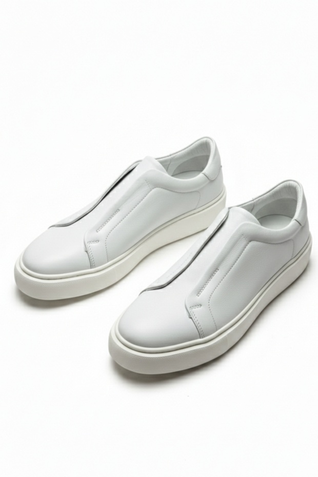 100% Genuine Leather White Laceless Comfortable Casual Men's Shoes Luass28Al0056