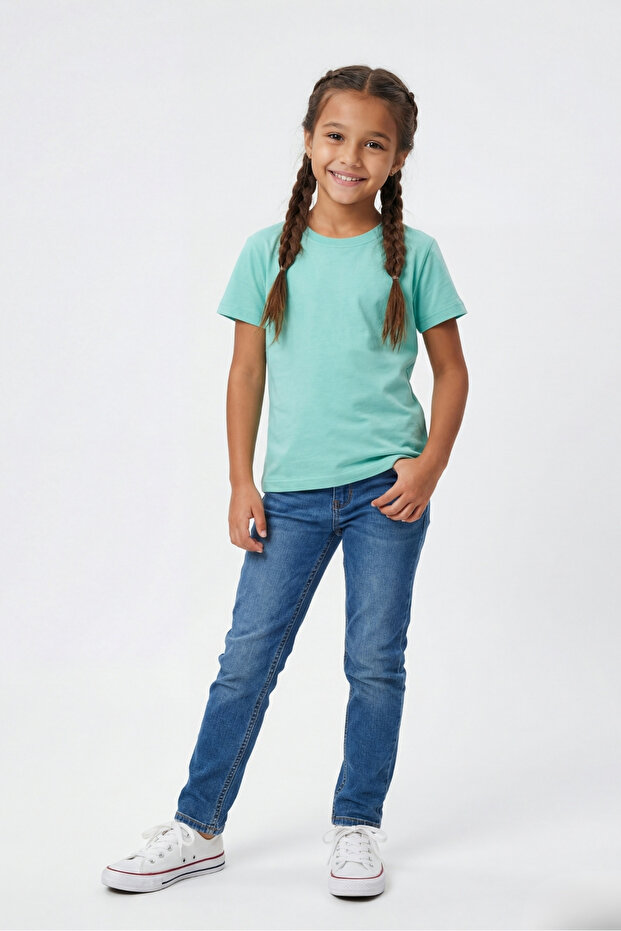 Girl's Crew Neck Basic Short Sleeve 100% Cotton T-Shirt