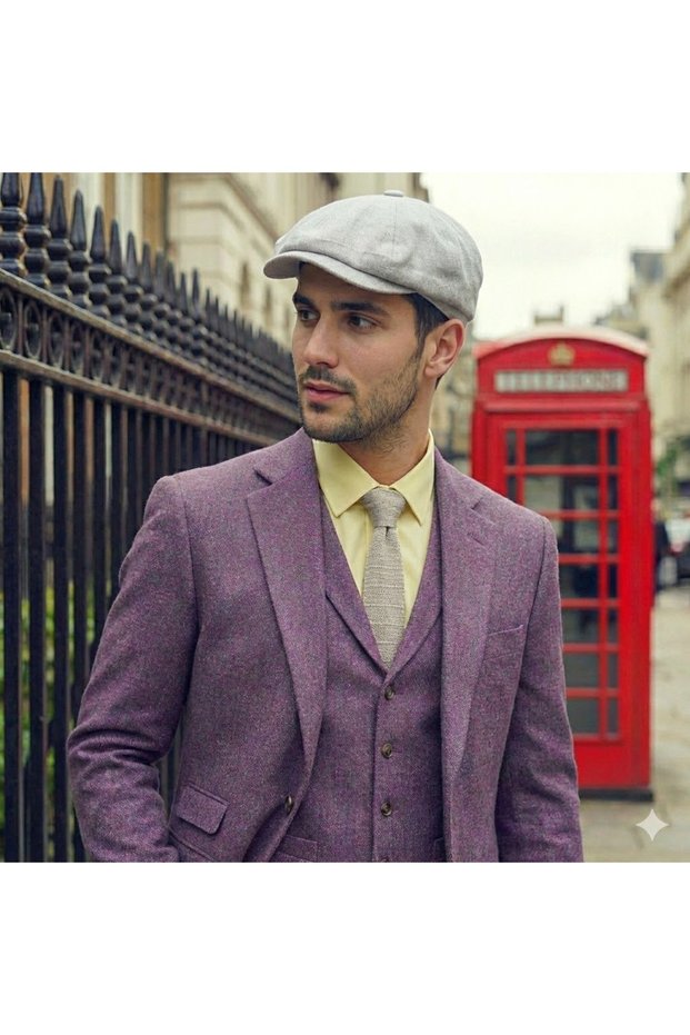 Men's Gray Summer Linen Hat British Modern Peaky Blinders Style