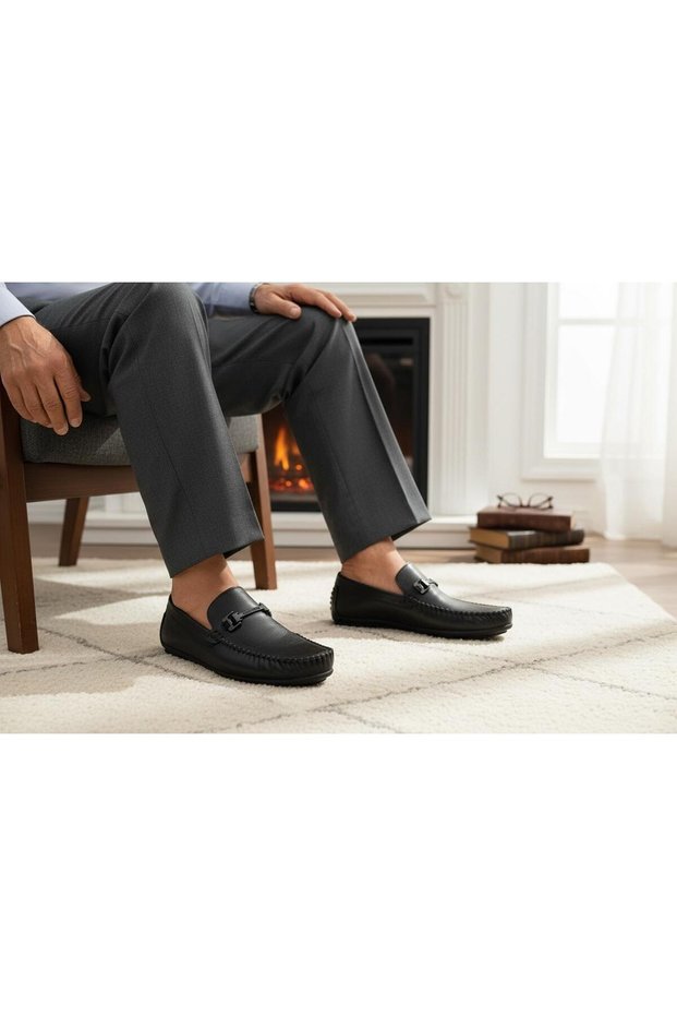 Byk Modesa 286 Genuine Leather Black Buckle Stylish Comfortable Daily Men's Shoes