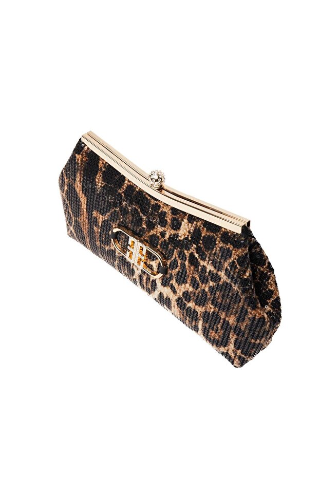 حقيبة سهرة مزينة بنقشة الفهد ومزينة بالترتر - 5