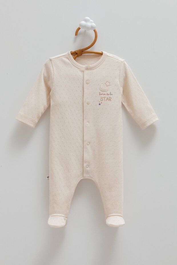 All Time Boy Jacquard Jumpsuit for Ages 0-6 Months - Beige
