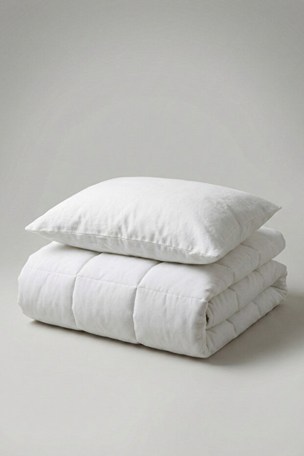 Single Microfiber Quilt + Pillow Set 155X215 cm - Anti-Allergic Washable Silicone Filling