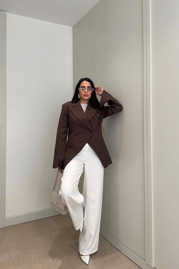 Designed Jacket with Slit Sleeves - Brown - 5