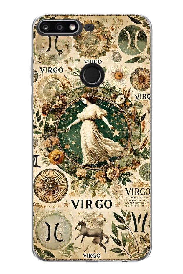 Huawei Y7 2018 Compatible Virgo Patterned Transparent Phone Case