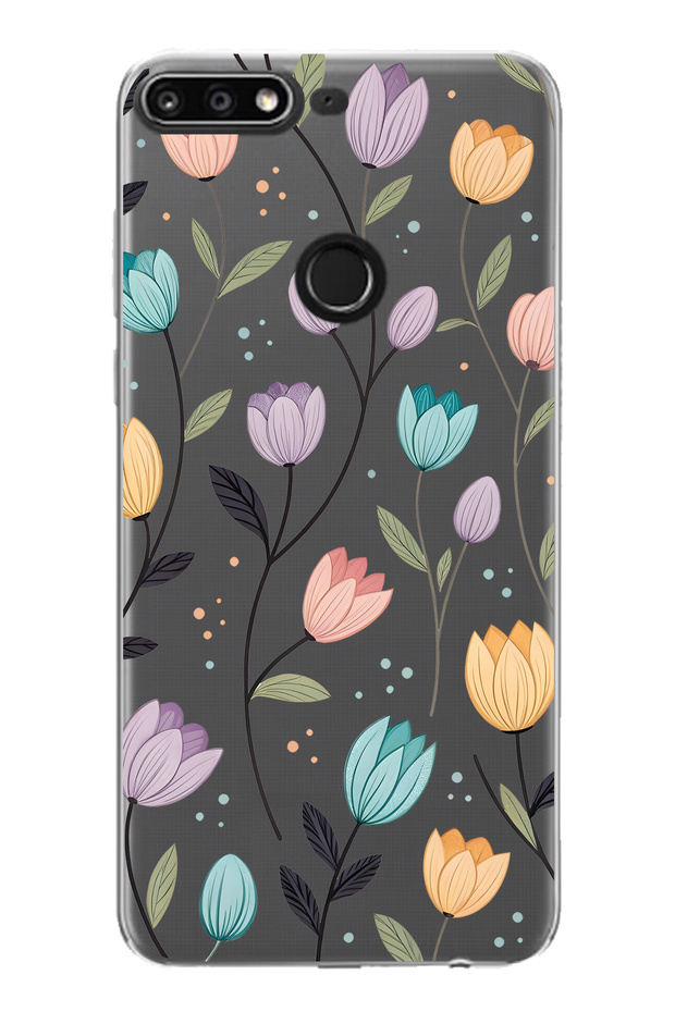 Huawei Y7 2018 Compatible Tulip Flower Pattern Transparent Phone Case