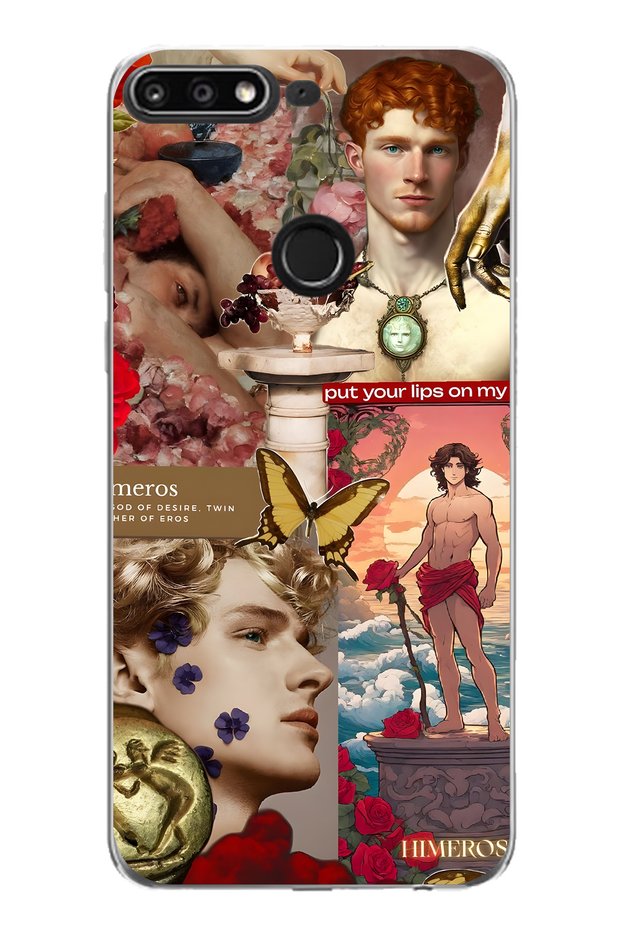 Huawei Y7 2018 Compatible Himeros Patterned Transparent Phone Case