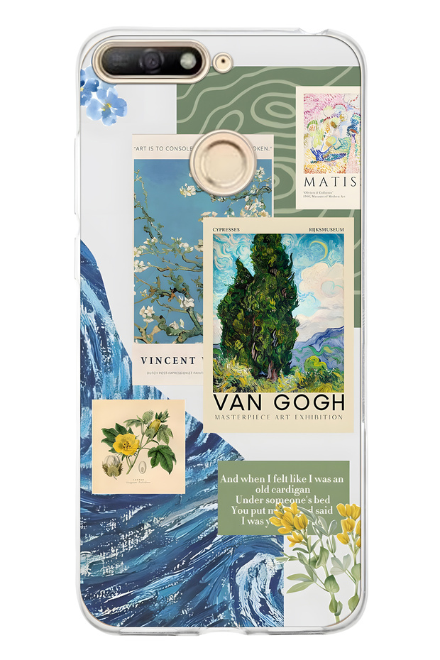 Huawei Y6 2018 Compatible Van Gogh Patterned Transparent Phone Case