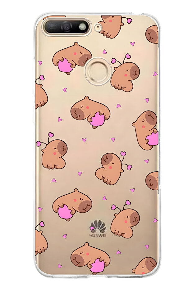 حافظة هاتف شفافة بنمط كابيبارا لطيف متوافقة مع هاتف هواوي Y6 2018 - 1