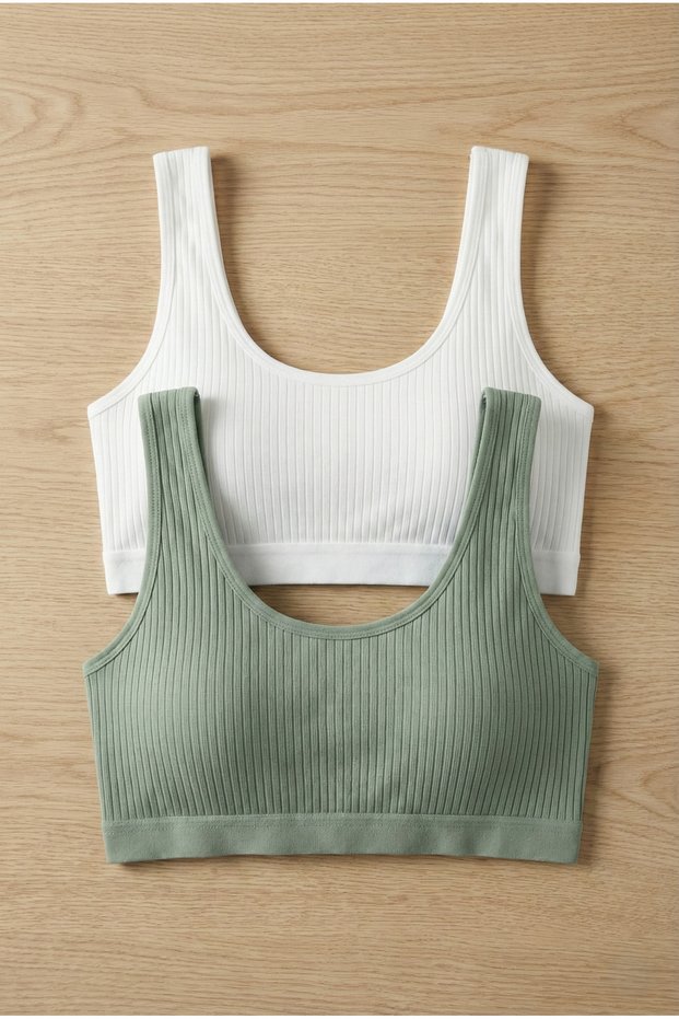 2-Pack Ribbed Bralette Bustier Stretchy Seamless Bra Daily Sports Crop Top