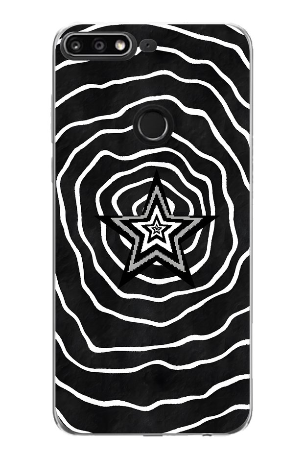 Huawei Y7 2018 Compatible Black and White Star Pattern Transparent Phone Case
