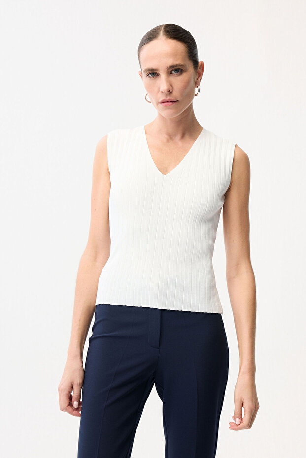 V Yaka Triko Bluz - 3