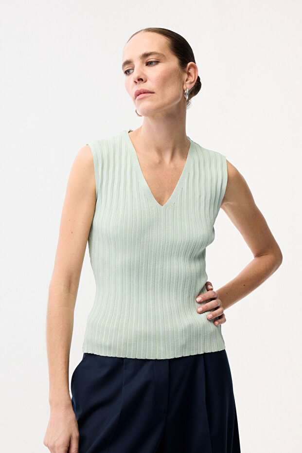 V Yaka Triko Bluz - 4