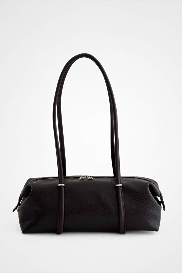 Solene Brown Cylinder Faux Leather Shoulder Bag