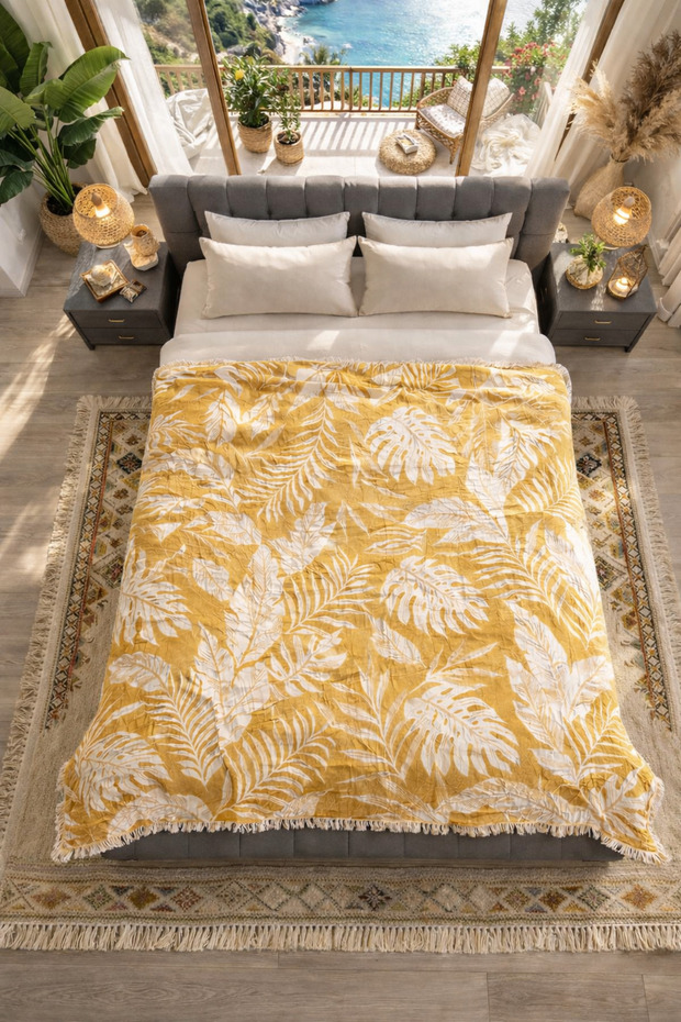 100% Cotton Jagarlı Muslin Double Bedspread-200X230Cm