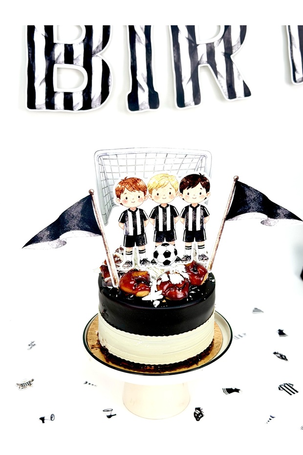Black-White Theme Cake Decoration - Football Concept Cake Topper
