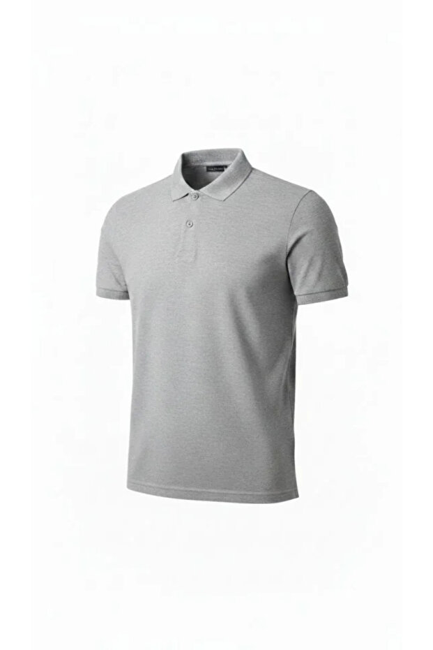 Men's Pique Fabric Buttoned Collar Regular Fit Casual Short Sleeve T-Shirt - Gray