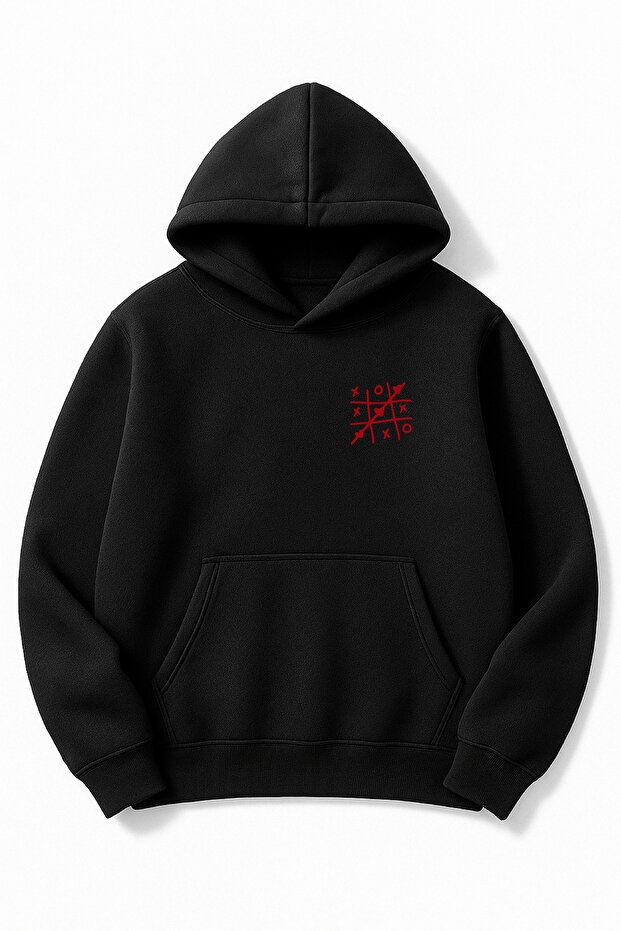 Oversize Unisex Xoxo Heart Printed Hooded Sweatshirt