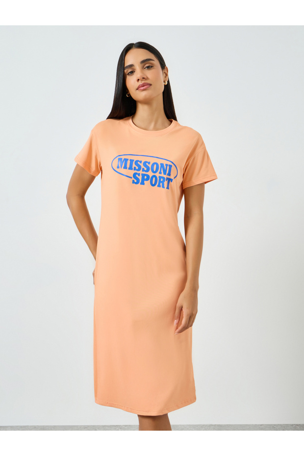 Orange Short Sleeve Printed T-Shirt Dress