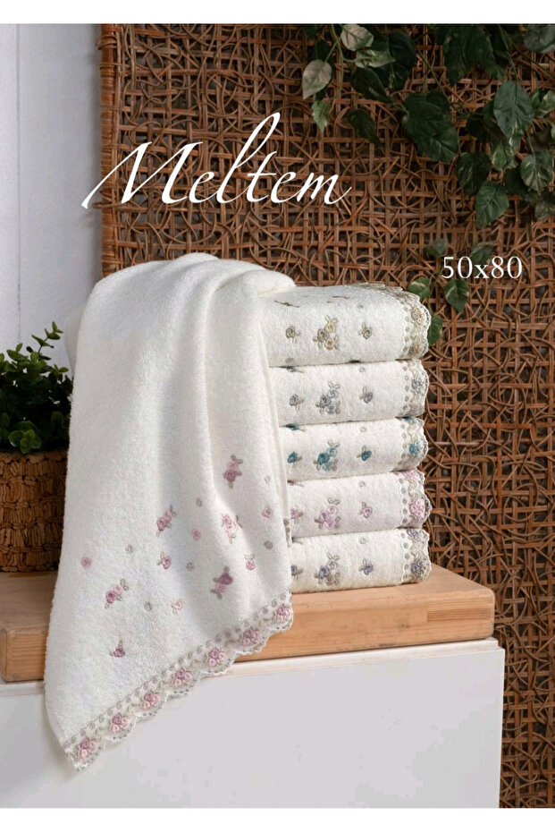 Bukle Embroidered 6-Piece 50X80 100% Cotton Meltem Hand Towel Set