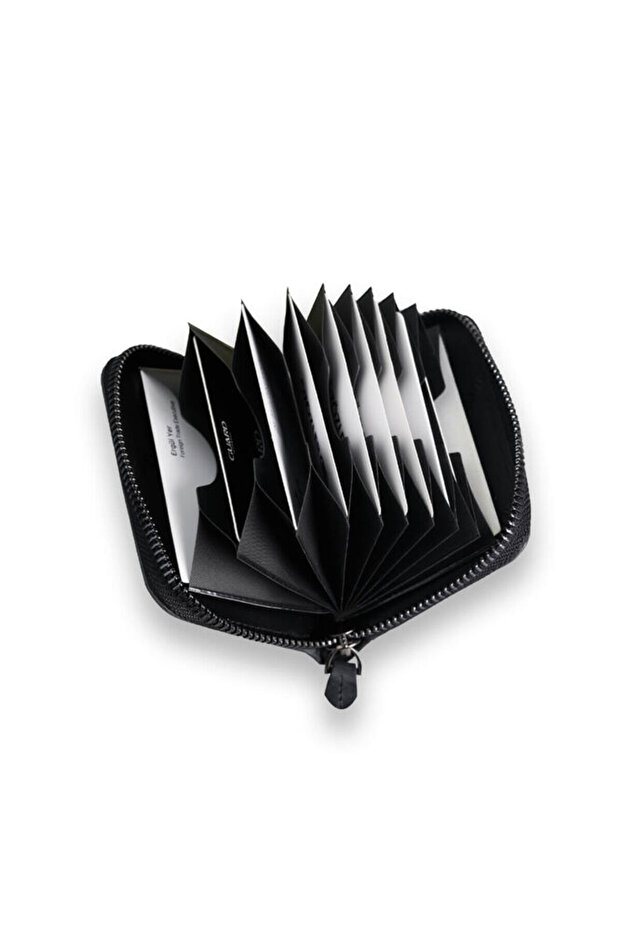 Antique Black Genuine Leather Full Zipper Closure Accordion Model Credit Card Holder // Grd260225Wt1765