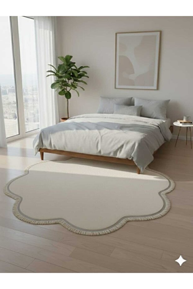 Modern Flat Fringed Daisy Plush Carpet with Anti-Slip Base, 12ml Height, 2 cm Thickness