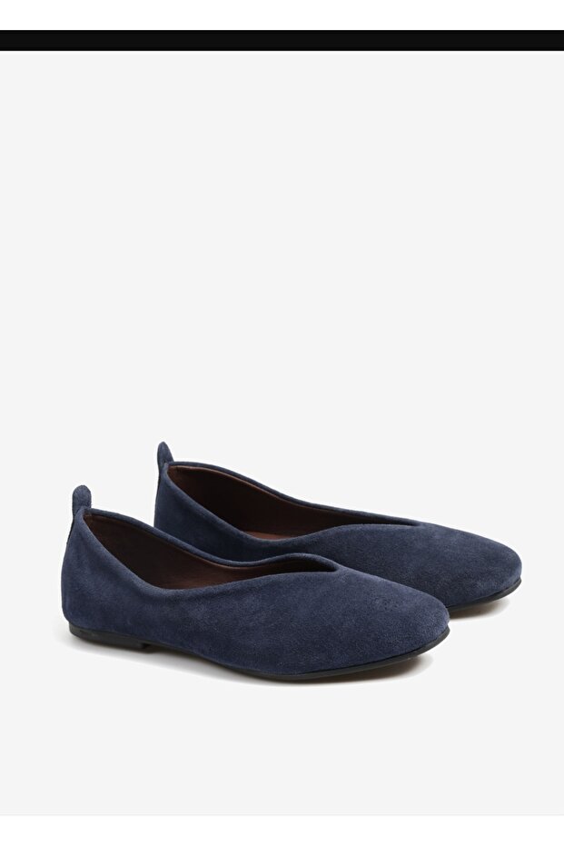 Genuine Leather Dark Blue Suede Ballet Flats