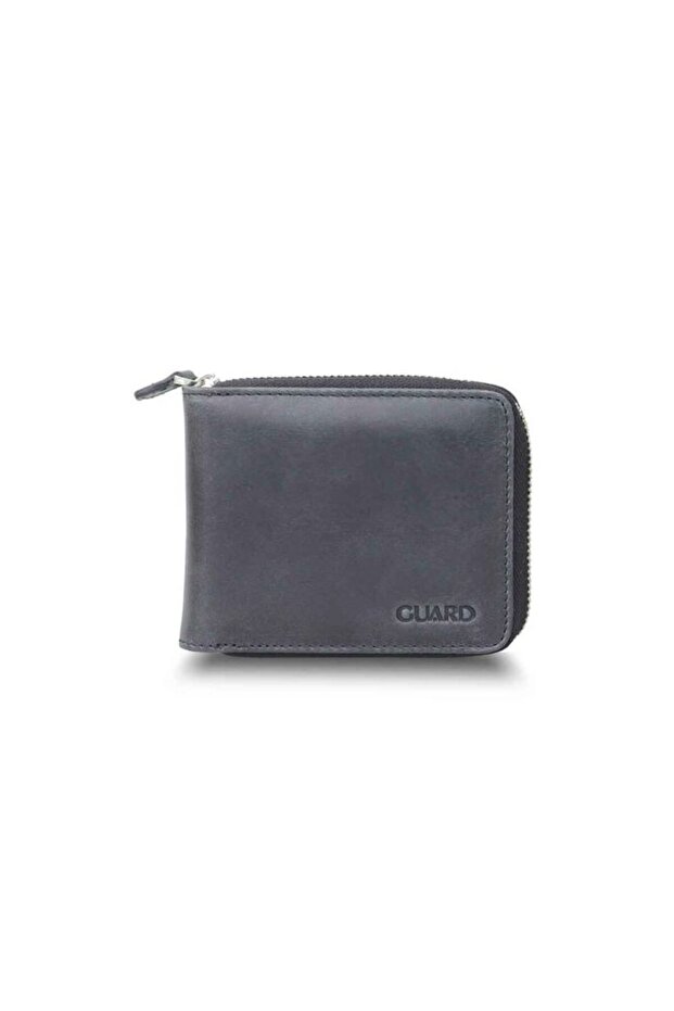 Antique Black Genuine Leather Full Zipper Horizontal Mini Wallet // Grd260225Wt1485