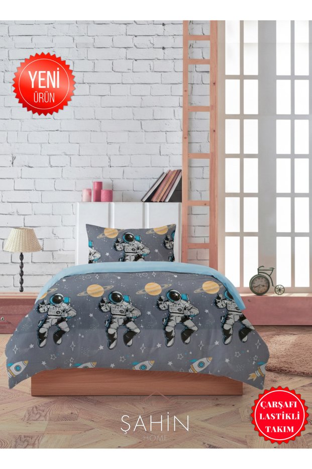 Space Astronaut Themed Duvet Cover Set, Single Duvet Cover Set with Elastic Sheet